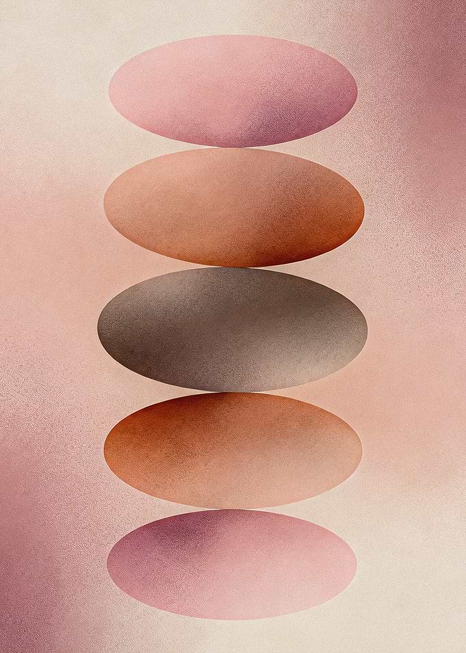 JAPANDI ZEN Rose Gold Balancing Stones Abstract Art