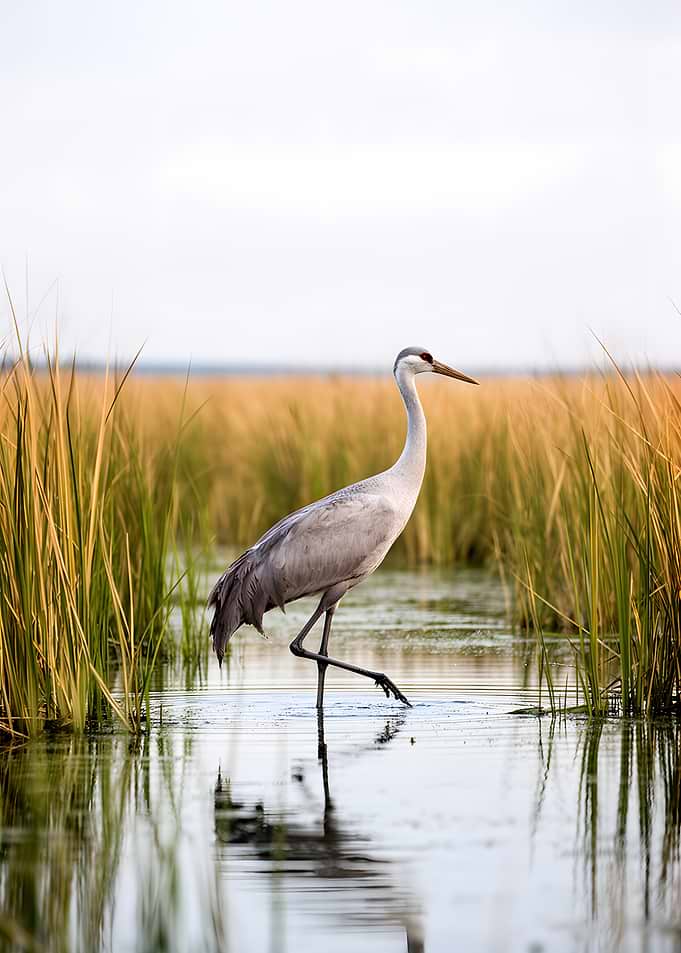 Sandhill Crane Wading in Marsh