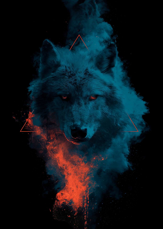 Mystical Wolf with Smoke and Fire