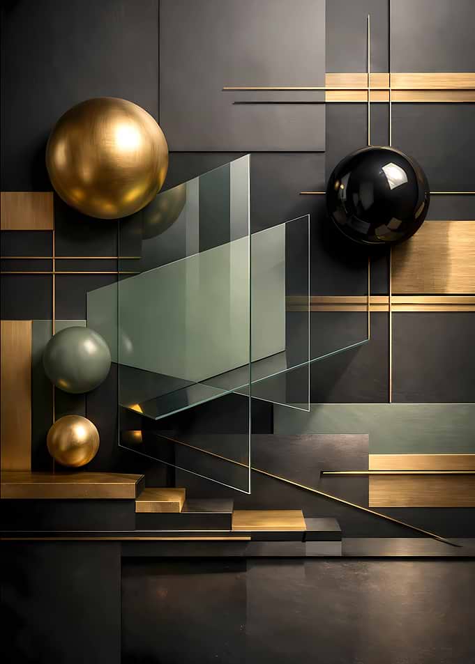 Abstract Geometry: Gold & Glass Dynamics