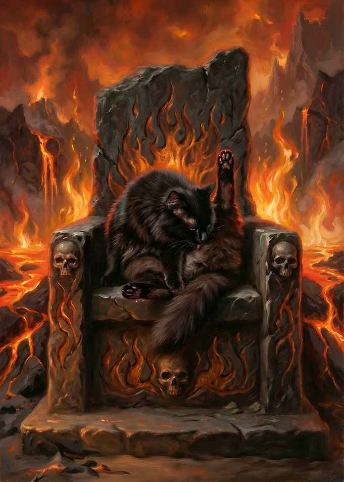 Black Cat on a Throne of Skulls