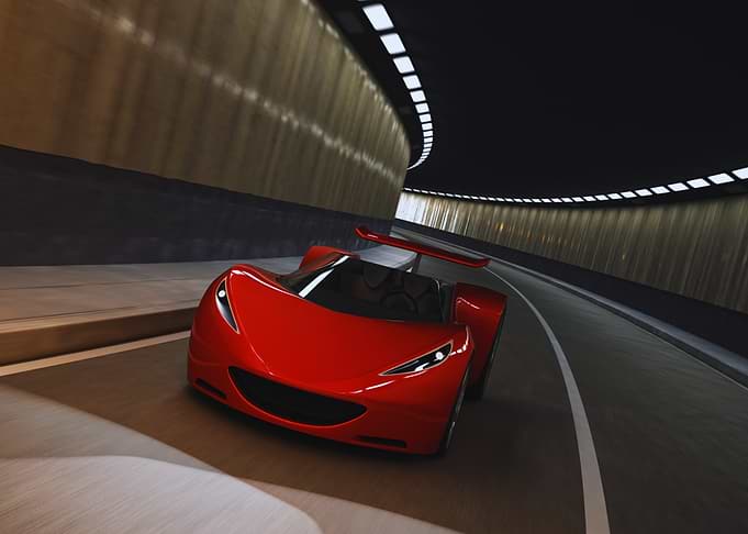 Red Sports Car in Tunnel