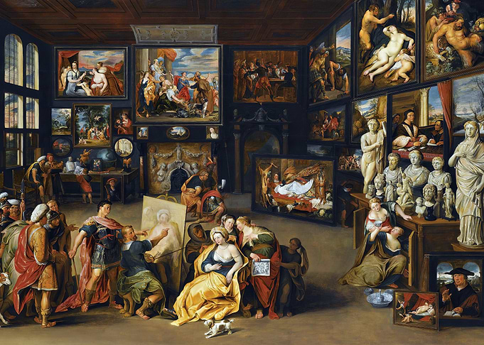 Art Gallery with Many Paintings and Sculptures