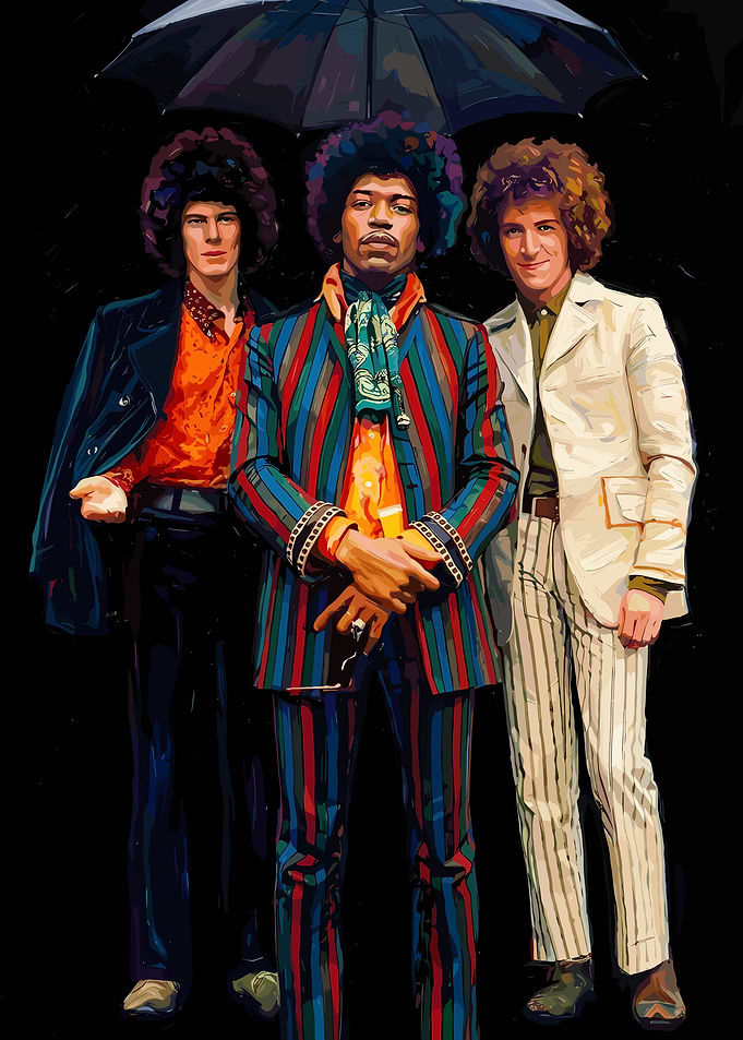 Jimi Hendrix and Band Under Umbrella