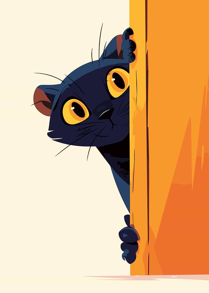 Black Cat Peeking Around Corner