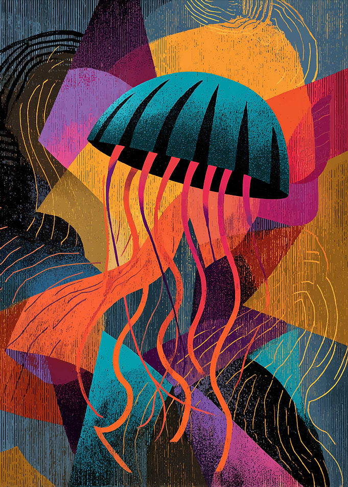 Abstract Jellyfish with Geometric Colorful