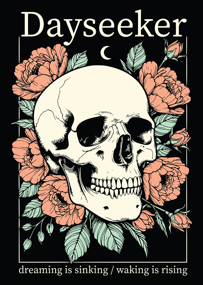 Skull with Flowers and Text