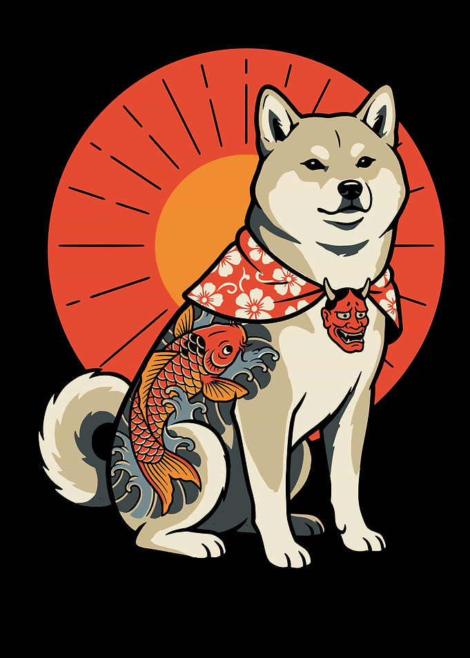 Shiba Inu with Japanese Tattoo Art