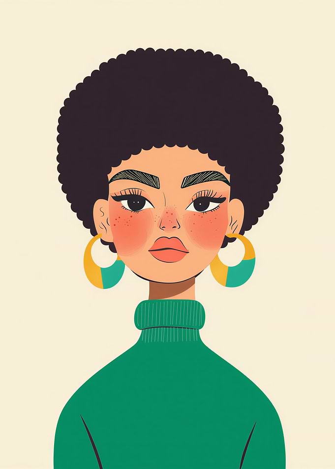 Afro Woman in Green Turtleneck
