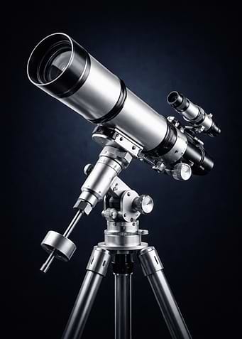 Silver telescope on a tripod