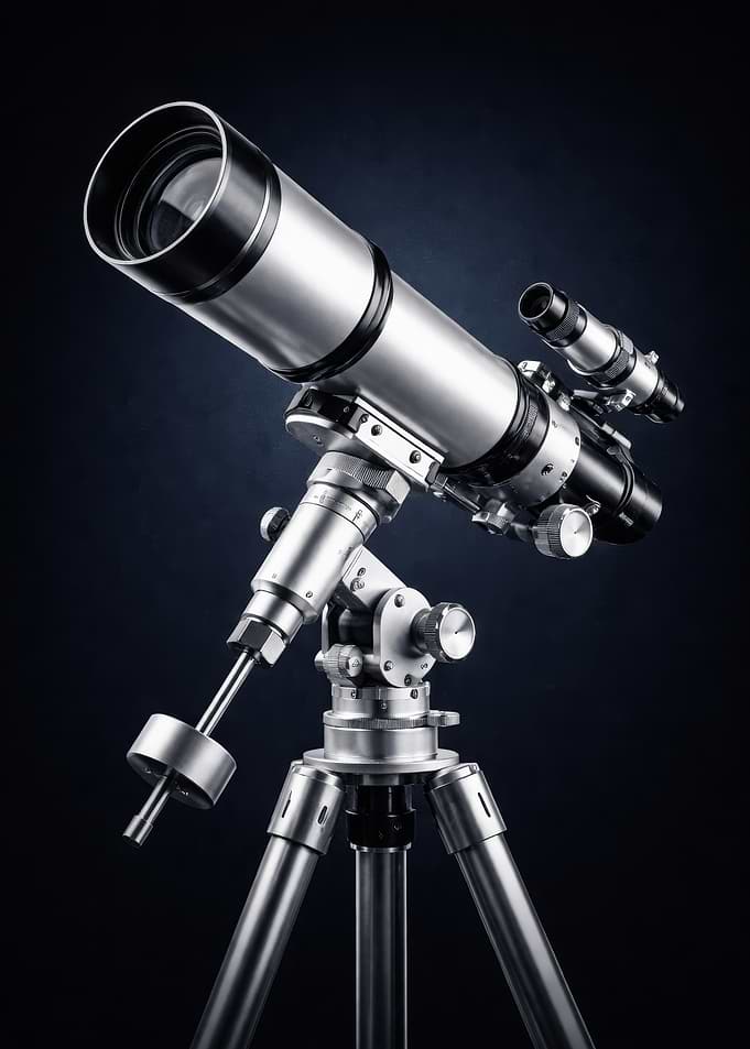 Silver telescope on a tripod
