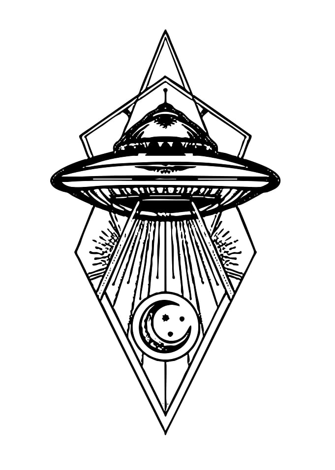 UFO with Moon and Stars