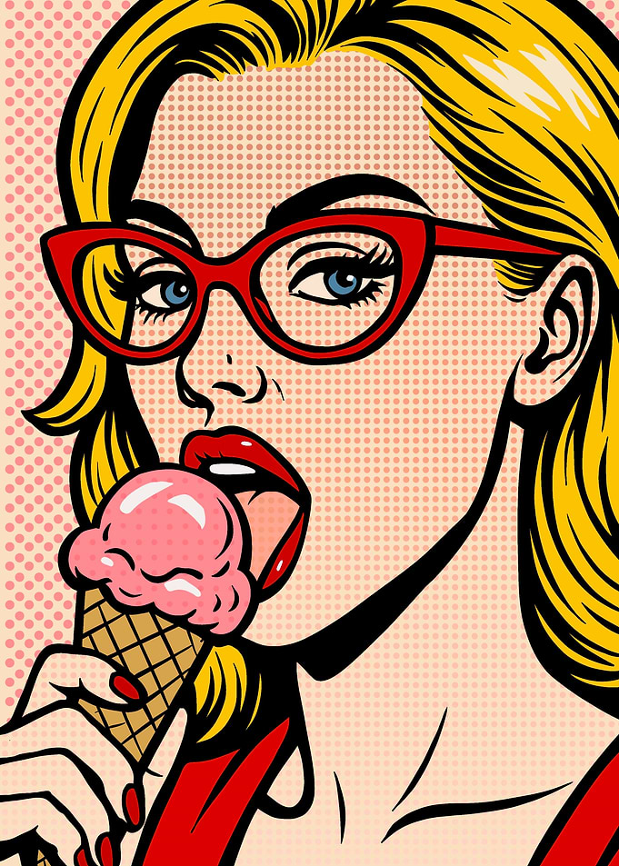 Pop Art Woman Eating Ice Cream