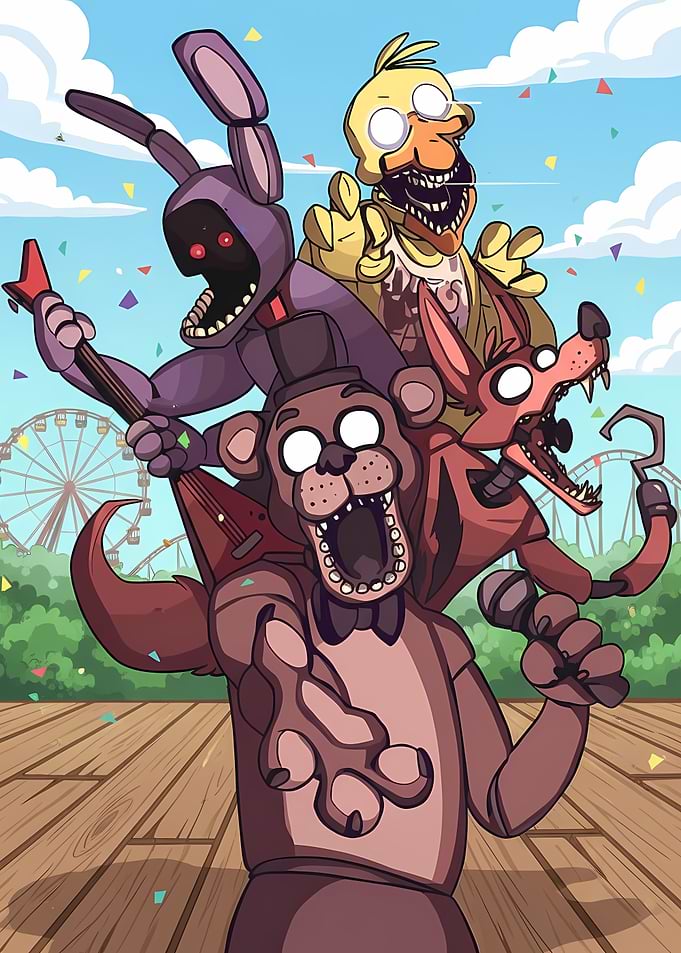 Five Nights at Freddy's characters at amusement park
