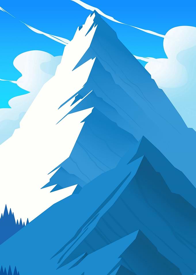 Stylized Mountain Peaks Under Blue Sky