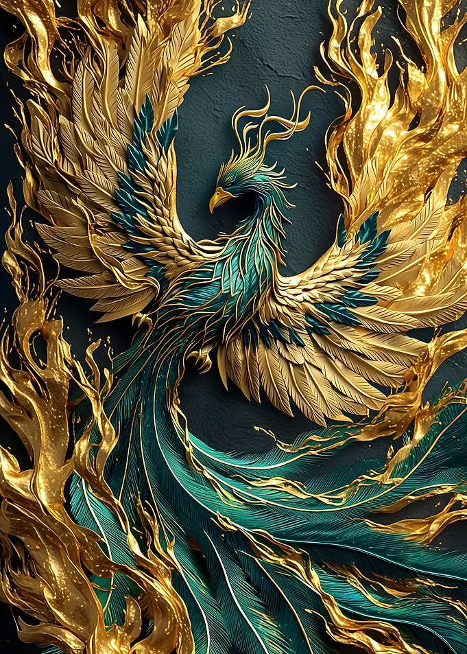 Golden and Teal Phoenix
