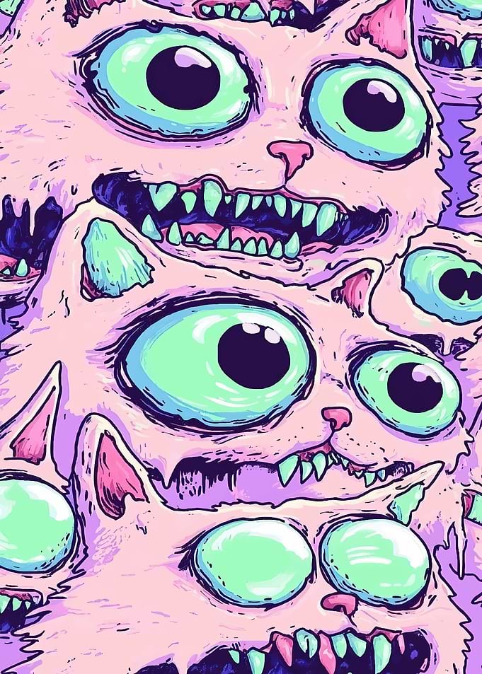 Psychedelic Cat Faces Pattern