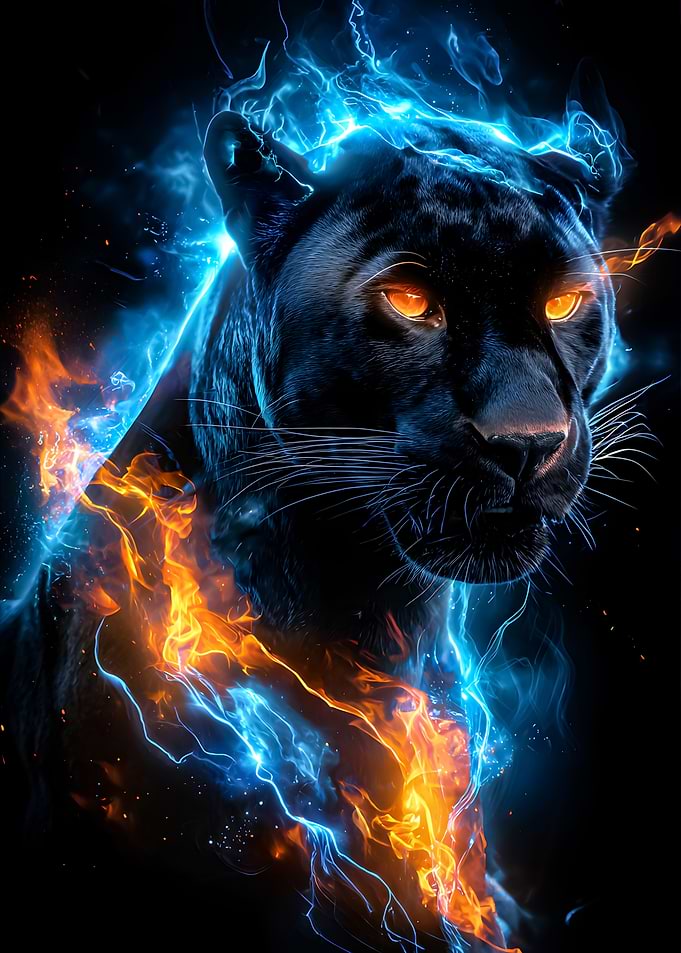 Black Panther with Fire and Lightning
