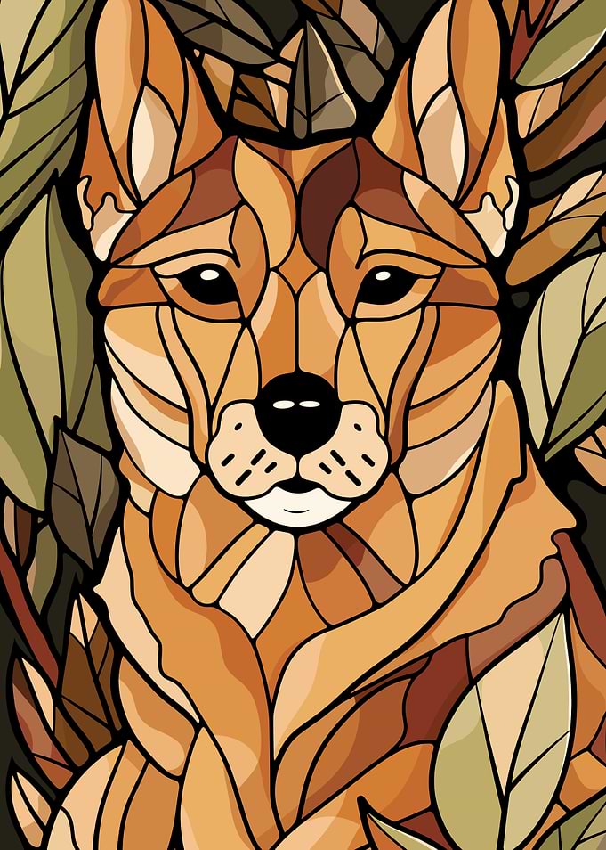 Stylized Dog Portrait with Leaves