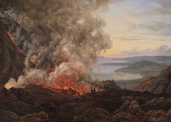 Volcanic Eruption Overlooking a Bay
