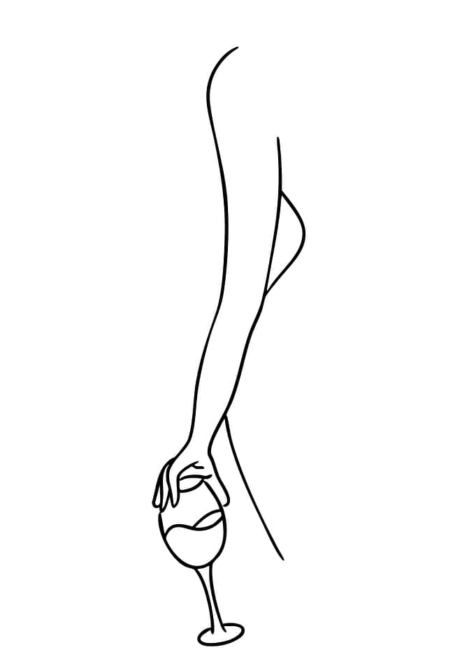 Woman Holding Wine Glass Line Art