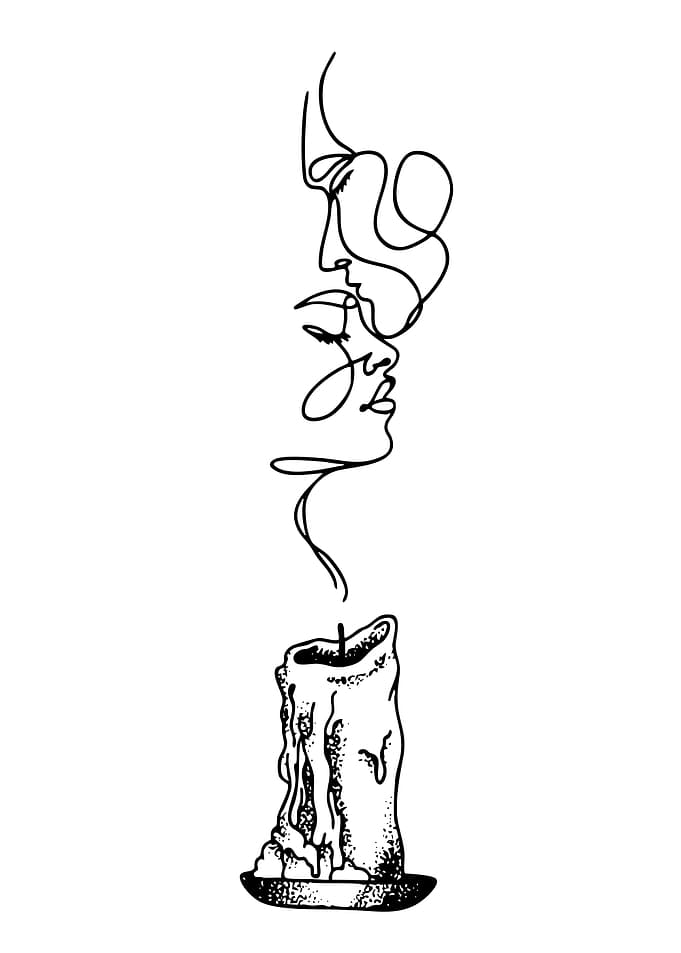 Abstract Faces and Candle Line Art