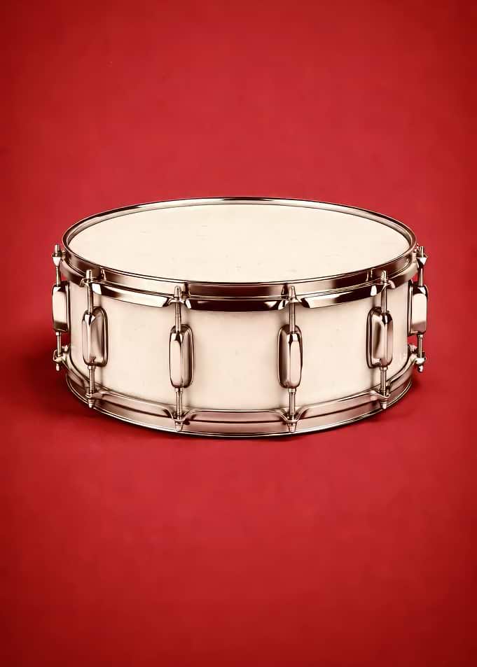 White Snare Drum on Red Background