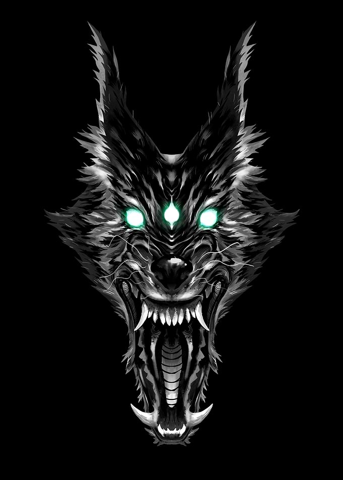 Fierce Wolf Head with Glowing Eyes