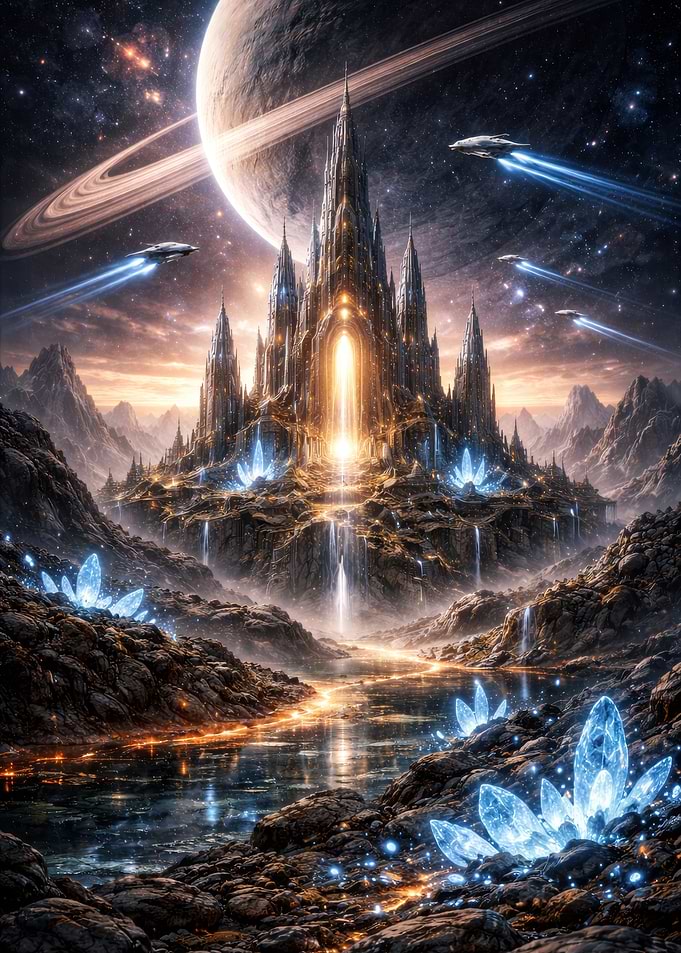 Alien Crystal Castle in Space