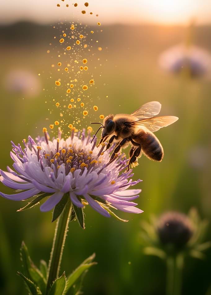 Bee collecting pollen from a flower