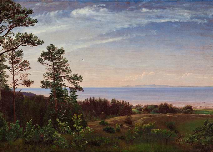 Coastal landscape with trees and sea