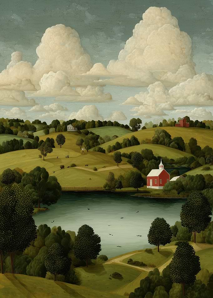Pastoral Landscape with Red Church