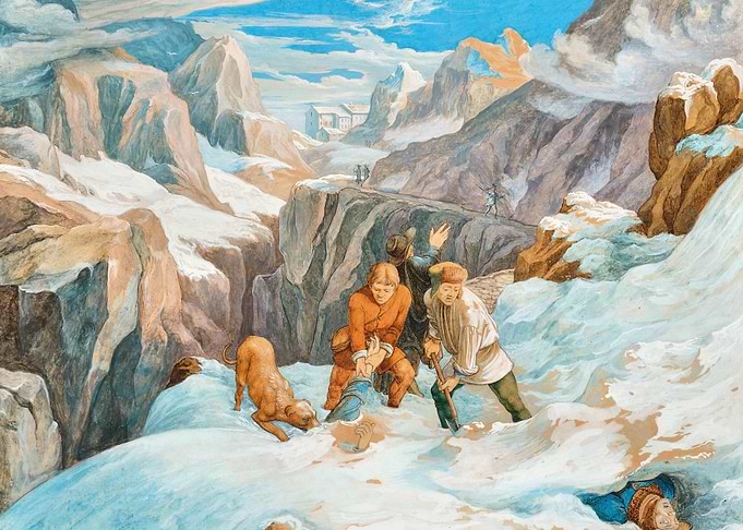 Mountain Rescue in Snowy Landscape