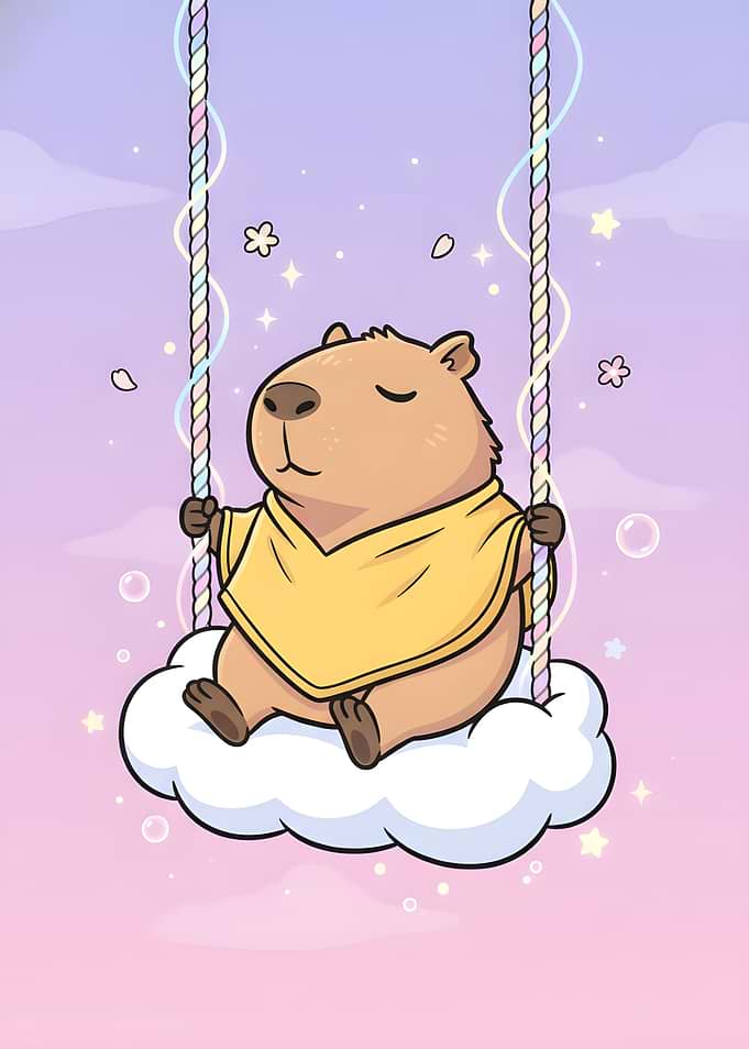 Dreamy Capybara on Cloud Swing