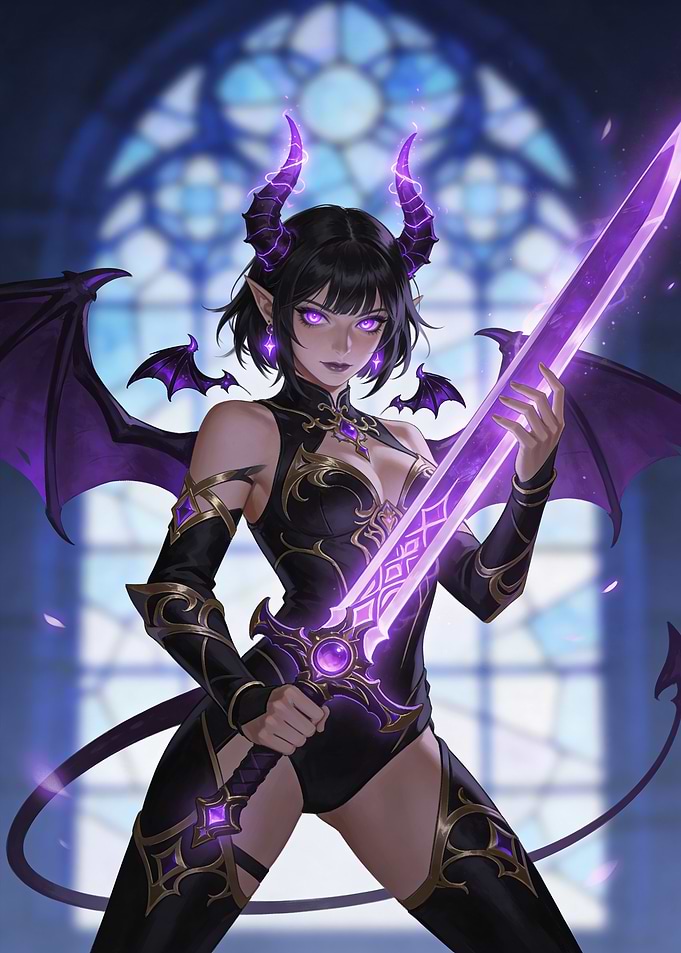 Demoness with Glowing Purple Sword