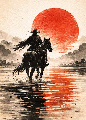 Lone Rider in a Red Sun