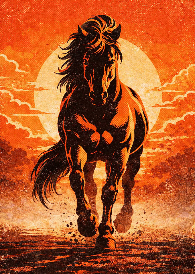 Powerful Horse Running at Sunset