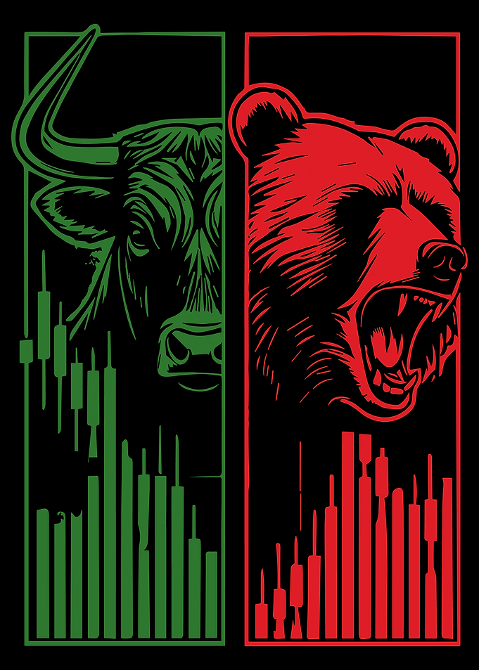 Bull vs Bear Stock Market Poster, Trading Wall Art, Green Bull Red Bear Finance Print