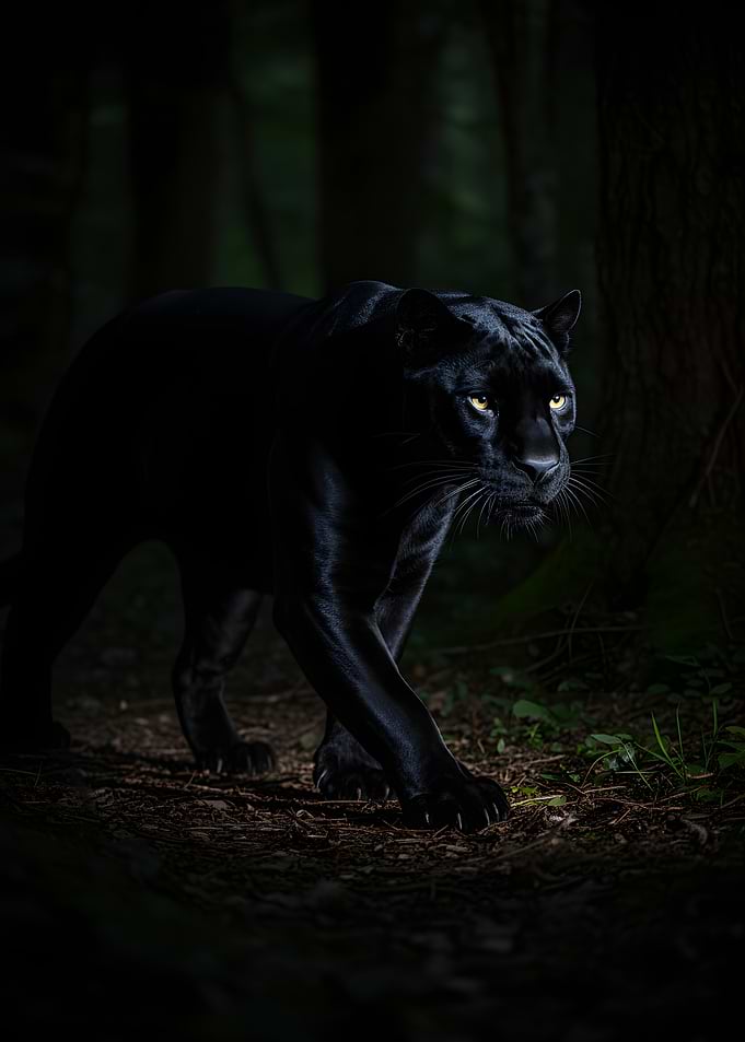 Black Panther in a Dark Forest