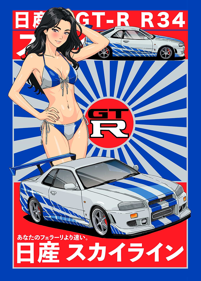 Nissan GT-R R34 and Anime Girl