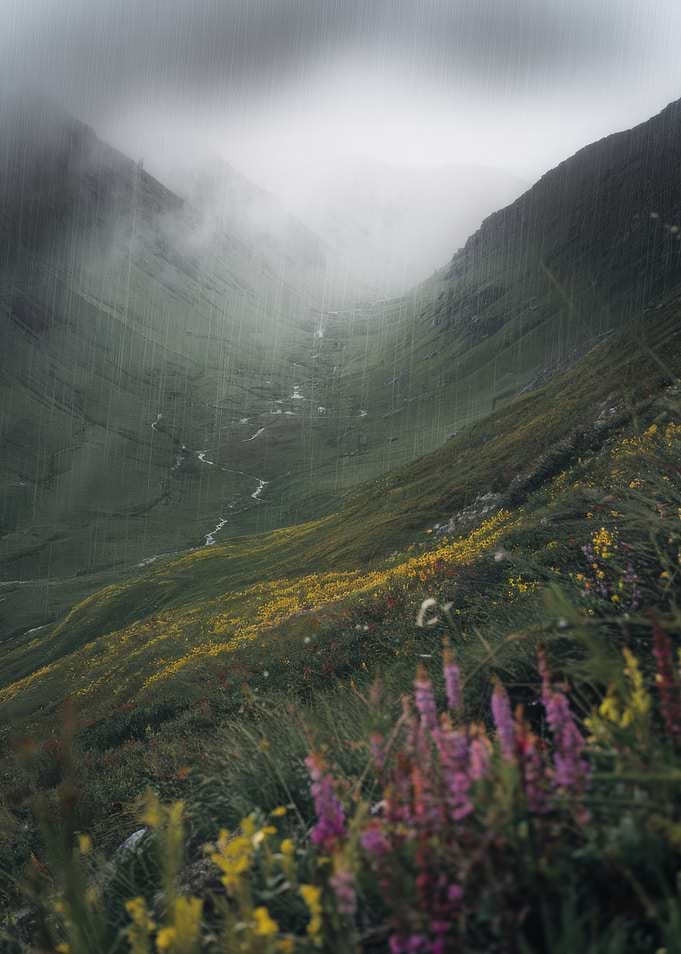 Mountain Valley in Rain