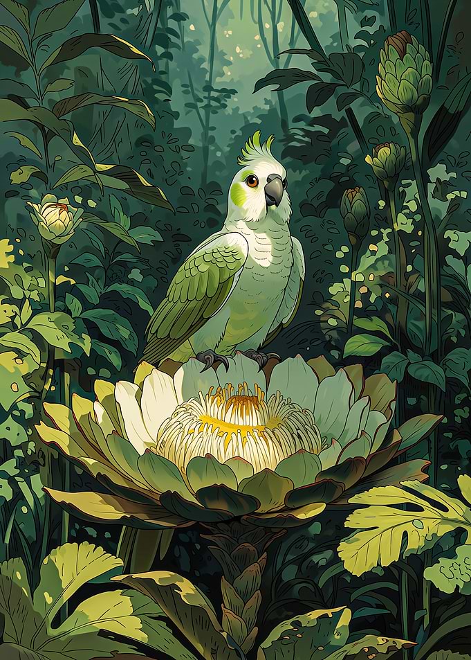 Parrot on a Large Flower