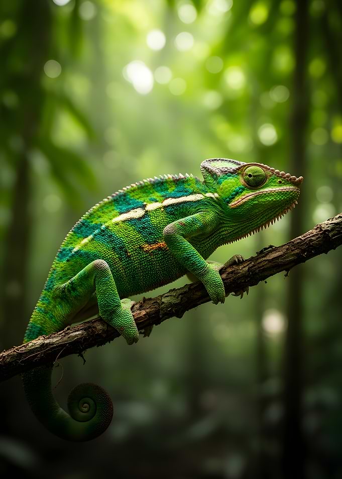 Green Chameleon on a Branch