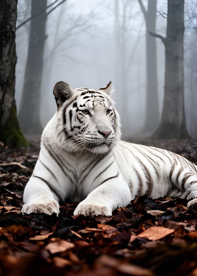 White Tiger in Misty Forest