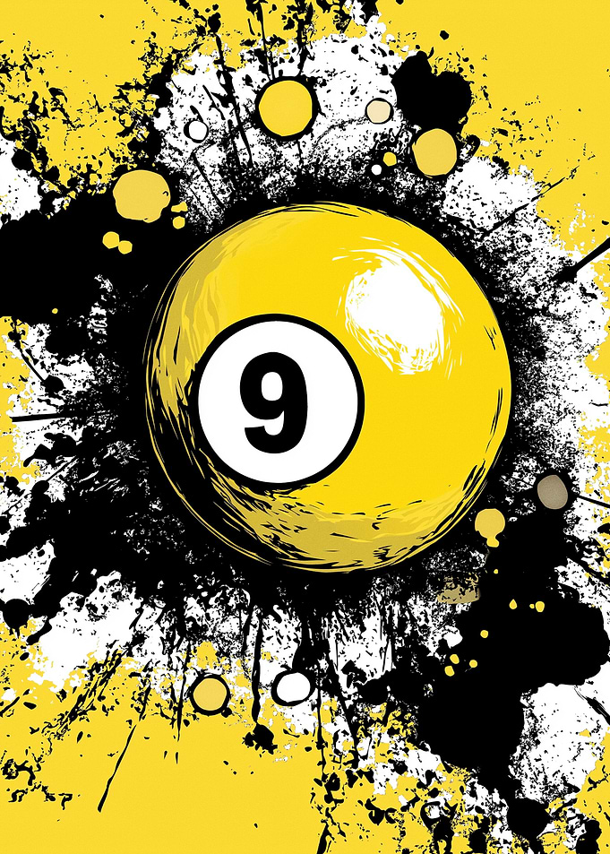 Yellow 9 Ball with Splatter Background