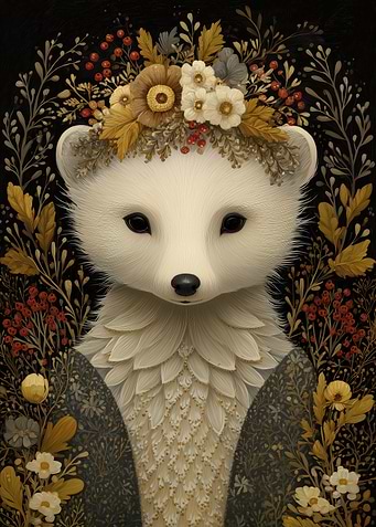 White Fox with Floral Crown