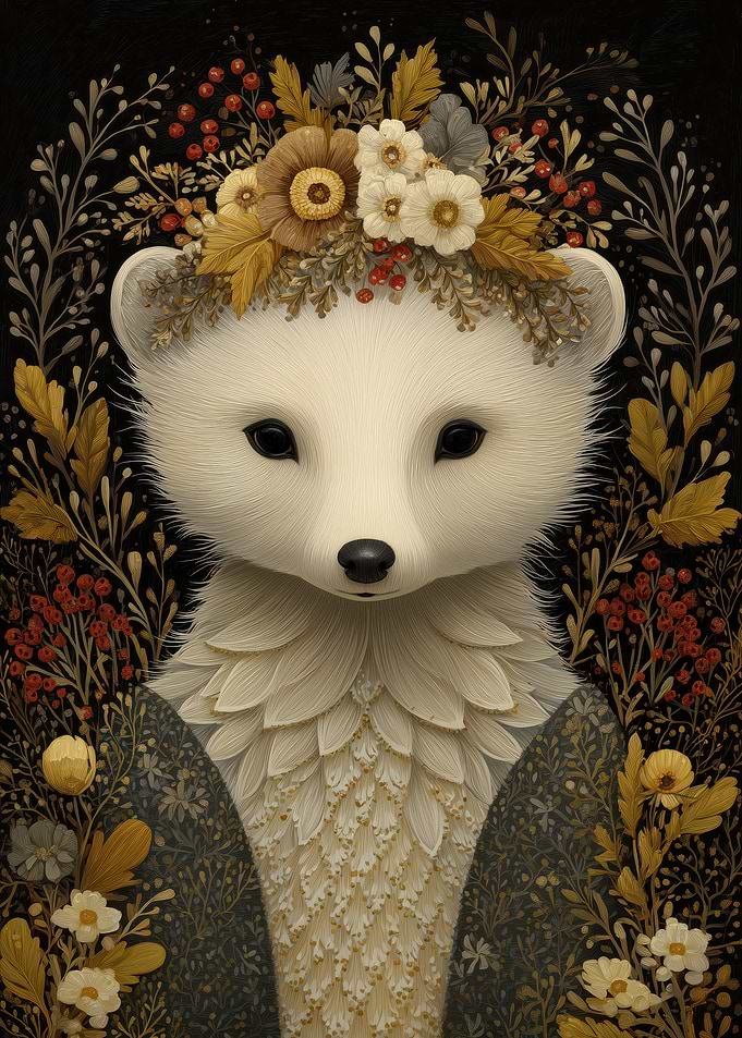 White Fox with Floral Crown