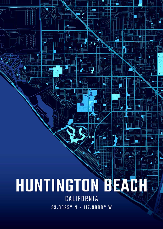 Huntington Beach California Midnight City Map