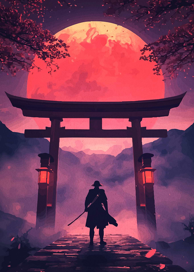 Samurai Under a Red Moon