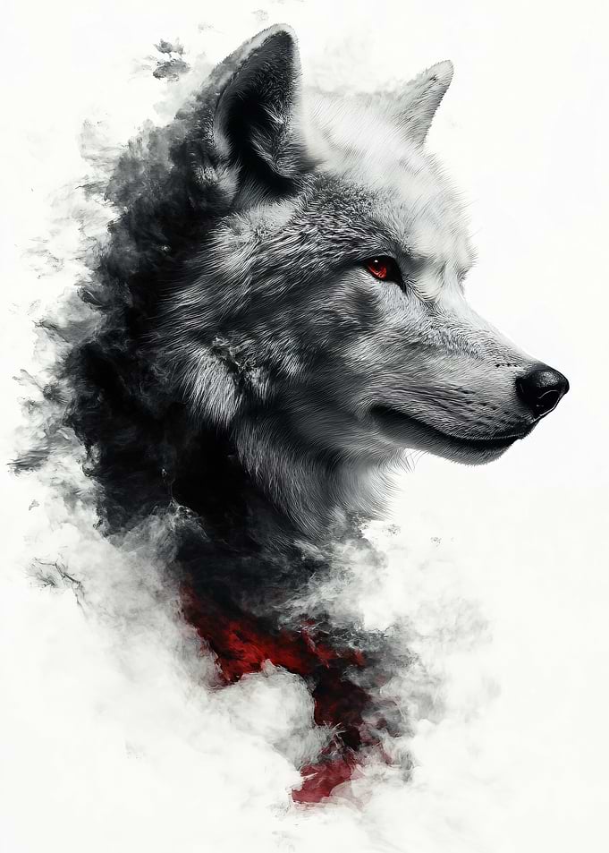 Wolf with Red Eyes and Smoke